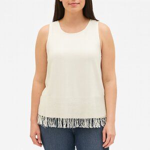 Theory White Sleeveless Blouse Tank Fringe Size Small